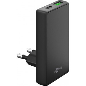 Chargeur rapide 90° 1x USB-C / 1x UBS-A 65W noir